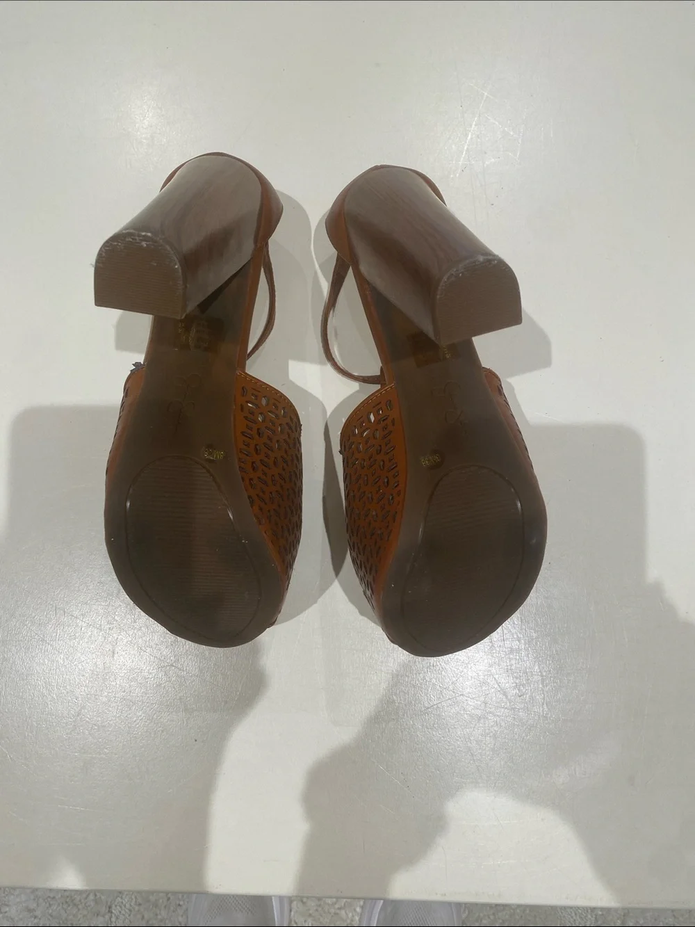 Jessica Simpson Tan Laser-Cut T-Strap Platform Sandals